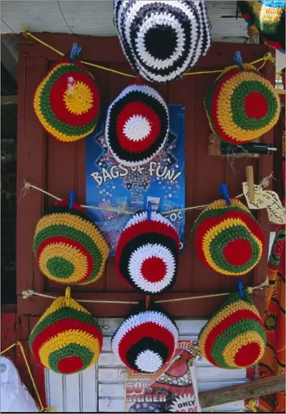 Rasta (Rastafarian) hats on display