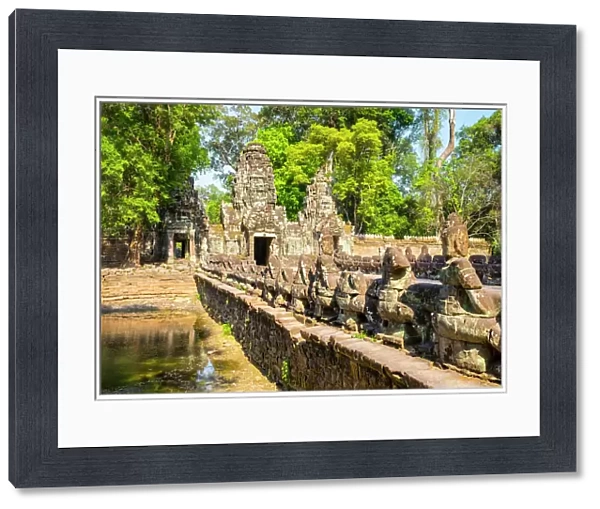West gate and Naga bridge at Prasat Preah Khan temple ruins, Angkor, UNESCO World Heritage Site