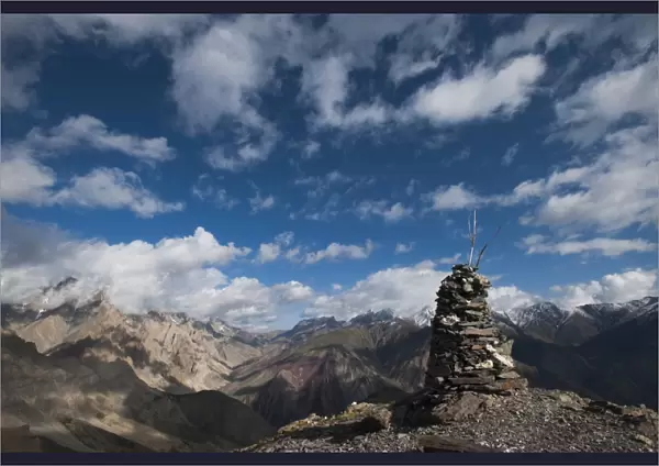 A cairn on top of the Dung Dung La in Ladakh, a remote Himalayan region in north India