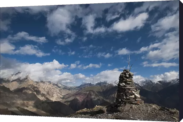 A cairn on top of the Dung Dung La in Ladakh, a remote Himalayan region in north India