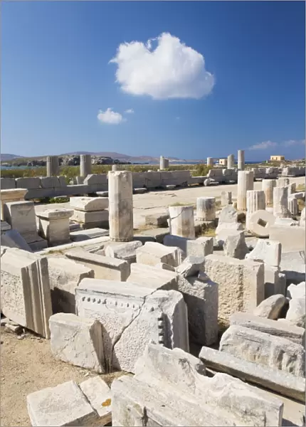 Archaeological remains near the harbour, Delos, UNESCO World Heritage Site, Cyclades Islands