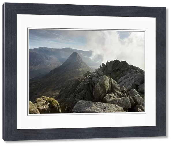 Tryfan, viewed from the top of Bristly Ridge on Glyder Fach, Snowdonia, Wales, United Kingdom