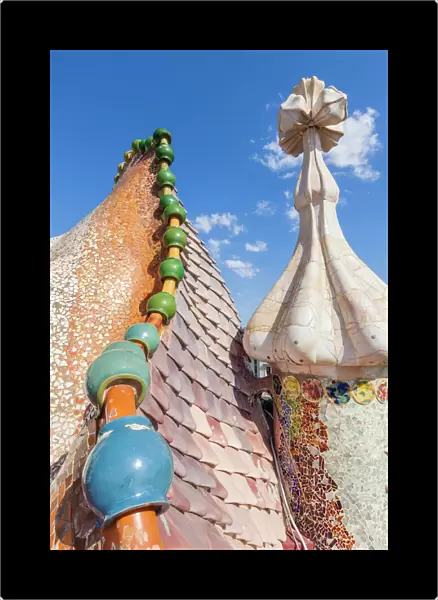 Dragon back roof of Casa Batllo, modernist building by Antoni Gaudi, UNESCO World Heritage Site
