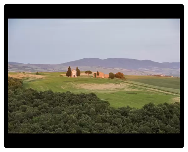 Vitaleta church at sunset, San Quirico, Val d Orcia (Orcia Valley), UNESCO World Heritage Site