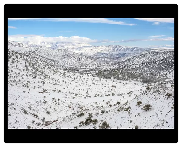 Atlas Mountains landscape during winter snow, Ouarzazate Province, Souss-Massa, Morocco
