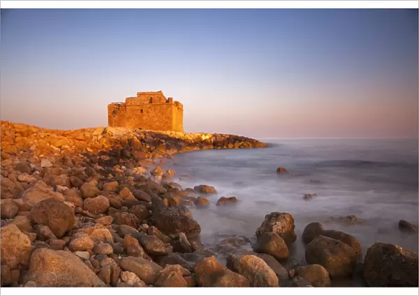 Paphos Castle with rocky shoreline, Paphos harbour, Cyprus, Mediterranean, Europe