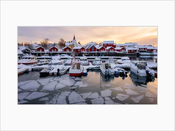 Reine harbour in winter, Lofoten Islands, Nordland, Norway, Europe