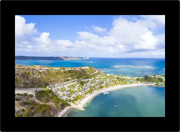 Aerial view by drone of St. James Bay, Antigua, Antigua and Barbuda, Leeward Islands