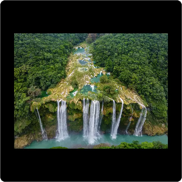 Aerial of the Tamul waterfalls, Huasteca Potosi, San Luis Potosi, Mexico, North America