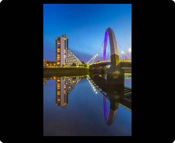 Clyde Arc (Squinty Bridge) at sunset, River Clyde, Glasgow, Scotland, United Kingdom