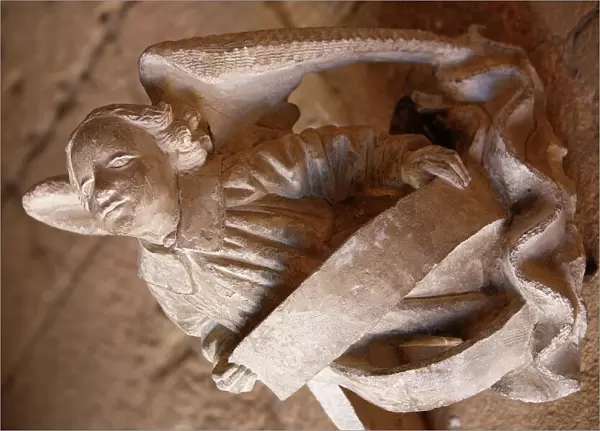 Sculpture of an angel, Cadouin Abbey cloister, Cadouin, Dordogne, France, Europe