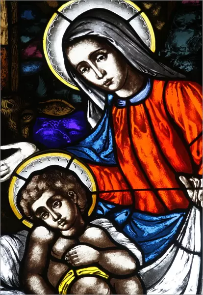 Stained glass window of Virgin and Child, St. Marys church, New York