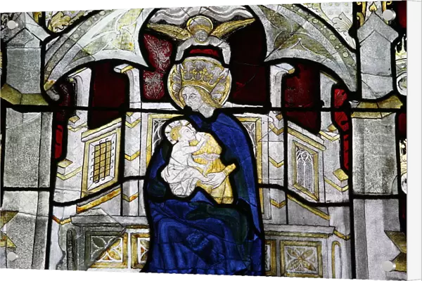 Stained glass window of the Virgin and Child at Collegiale Notre-Dame des Marais