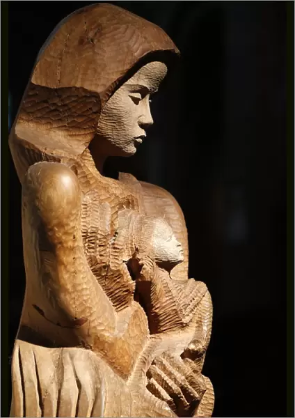 Wood sculpture of Virgin and Child, Paris, France, Europe