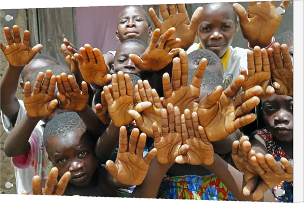 Group of children showing their hands, Datcha-Attikpaye, Togo, West Africa, Africa