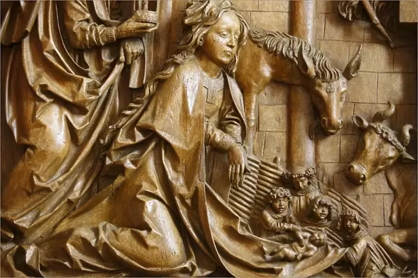 Detail of the Nativity on the carved altar, dating from 1509, Mauer bei Melk church