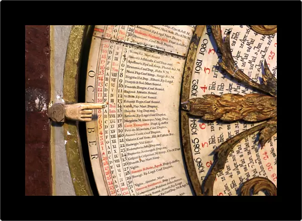 Calendar, astronomical clock of St. John, Lyon Cathedral, Lyon, France, Europe