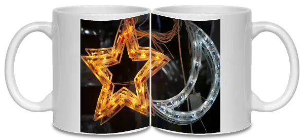 Illuminated Muslim symbols, Jerusalem, Israel, Middle East