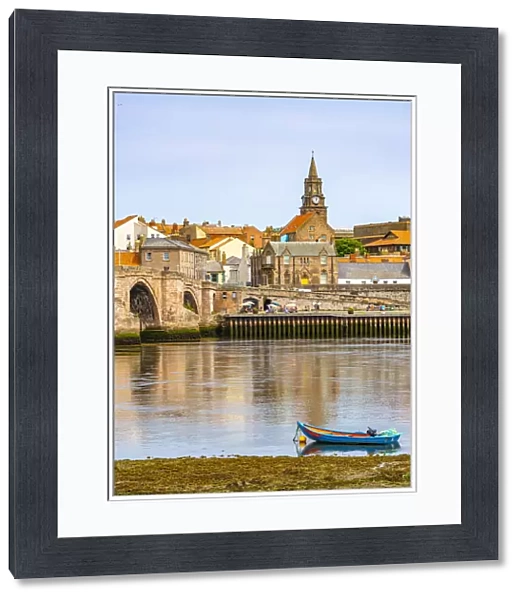 View of River Tweed and town buildings, Berwick-upon-Tweed, Northumberland, England