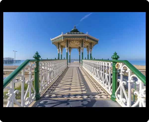 View of ornate bandstand on sea front, Brighton, East Sussex, England, United Kingdom