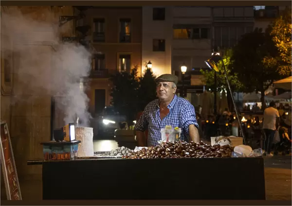 Chestnut vendor in Seville, Andalucia, Spain, Europe