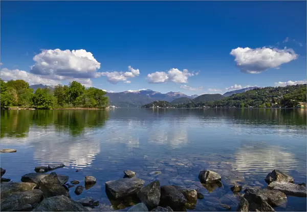 View of Lake Orta and the Island of San Giulio, Orta, Lake Orta, District of Novara, Piedmont, Italian Lakes, Italy, Europe