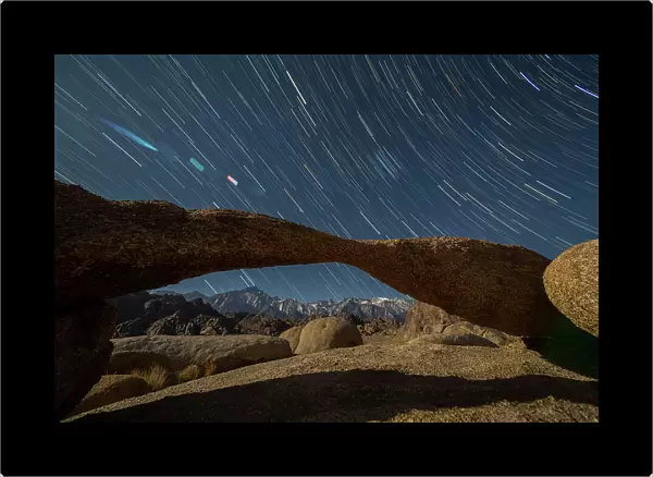 A naturally formed arch at night in the Alabama Hills National Scenic Area, Eastern Sierra Nevadas, California, United States of America, North America
