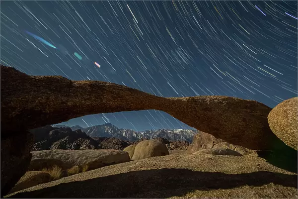 A naturally formed arch at night in the Alabama Hills National Scenic Area, Eastern Sierra Nevadas, California, United States of America, North America