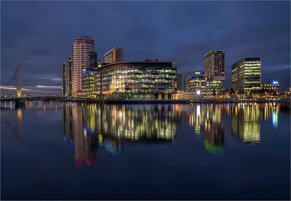 MediaCity at night, Salford Quays, Manchester, England, United Kingdom, Europe