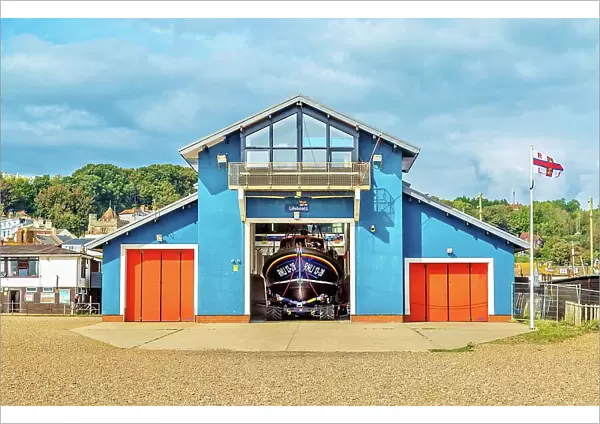 Hastings Lifeboat Station on The Stade (the fishermen's beach) on the seafront at Hastings, East Sussex, England, United Kingdom, Europe