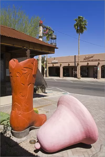 Cowboy Boot and Bell Sculpture, Old Town Scottsdale, Phoenix, Arizona, United States of America