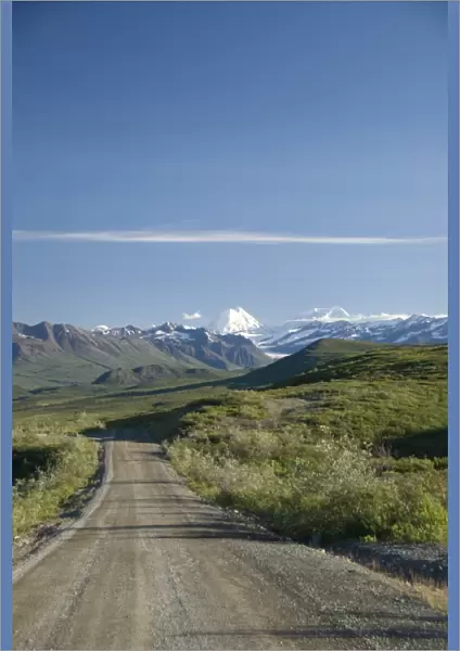 View down the Denali Highway, Alaska, United States of America, North America