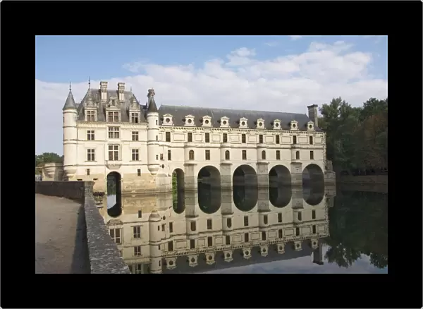 The Turreted Pavilion and Long Gallery, reflected in the River Cher, Chateau de Chenonceau