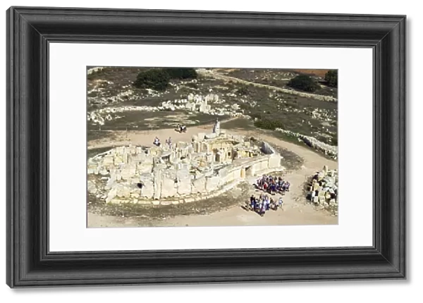 Aerial view of archaeological site, Megalithic Temple of Hagar Qim, UNESCO World Heritage Site