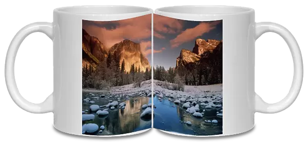 El Capitan, seen from the Merced River in winter, Yosemite National Park