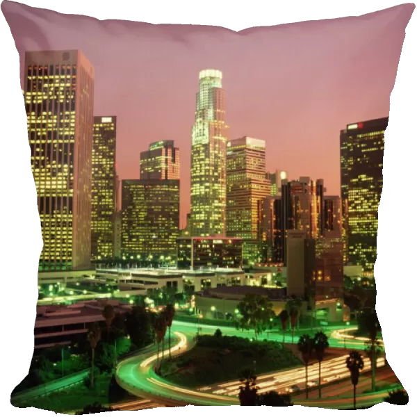 Los Angeles skyline and freeways, illuminated at night, California, United States of America