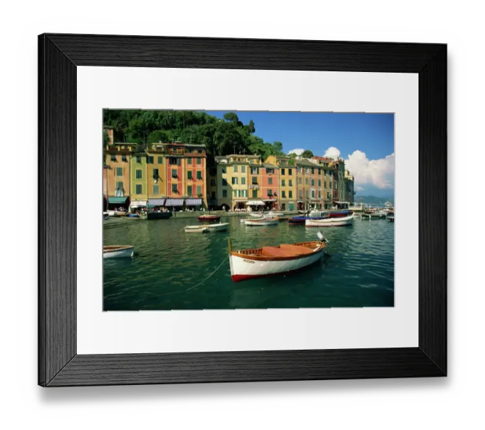 Framed Print : Portofino Print - Moored Boats and Architecture Framed Print : Portofino Print - Moored Boats and Architecture