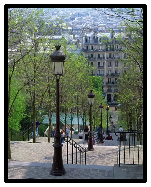 Looking down the famous steps of Montmartre, Paris, France, Europe