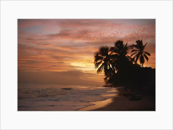 Sunset over Worthing Beach, Christ Church, Barbados, West Indies, Caribbean