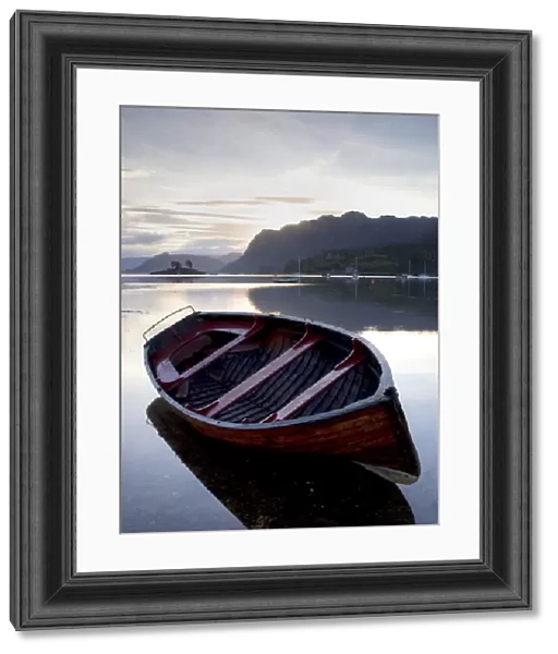 Rowing boat at low tide, dawn, Plokton, near Kyle of Lochalsh, Highland