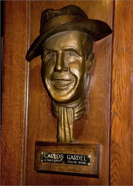 Bust of Carlos Gardel famous for tango, Cafe Tortoni, a famous tango cafe restaurant