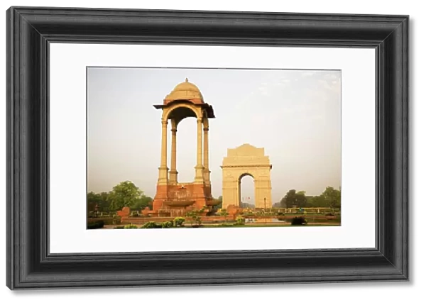 A chhattri stands in front of India Gate, designed by Sir Edwin Lutyens