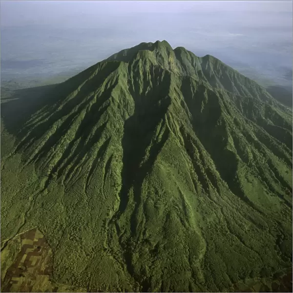 Aerial view of Mount Sabyinyo, an extinct volcano and oldest of the Virunga Mountains