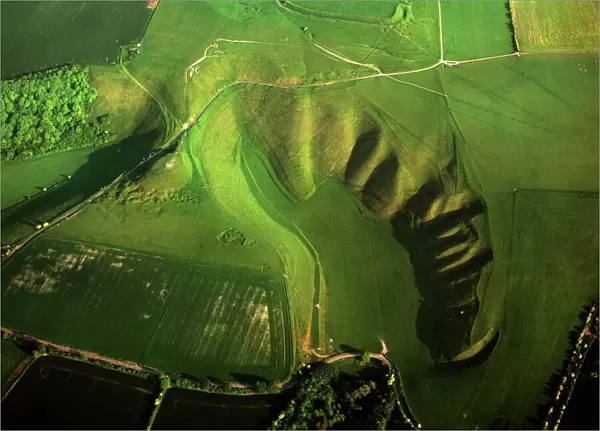 Aerial image of the Uffington White Horse with Uffington Castle hill fort