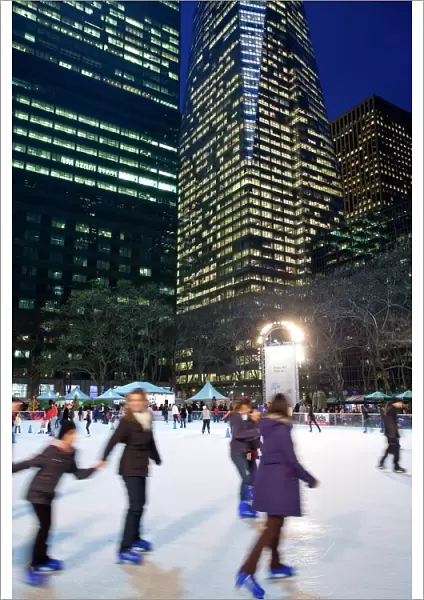 Ice skating rink in Bryant Park at Christmas, Manhattan, New York City