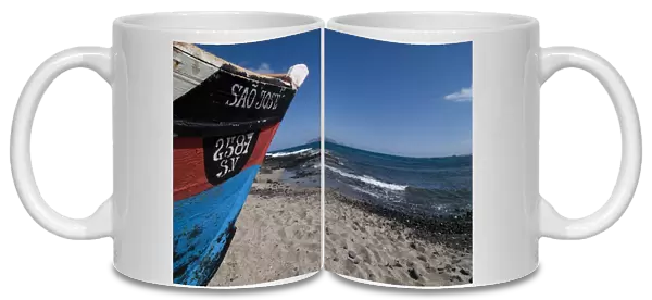 Wooden boat at sandy beach, Sao Vicente, Cape Verde, Atlantic, Africa