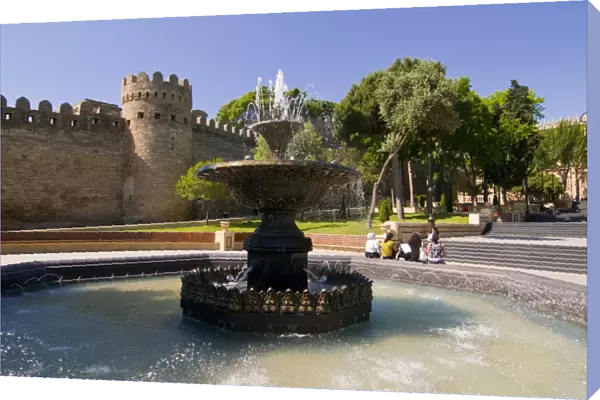 Fountain at the gated city wall, UNESCO World Heritage site, Baku, Azerbaijan