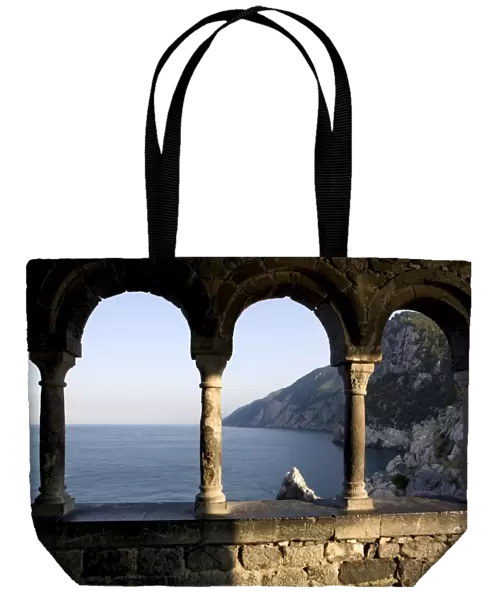Looking at the Byron cave from the St. Peters Cloister, Portovenere, UNESCO World Heritage Site