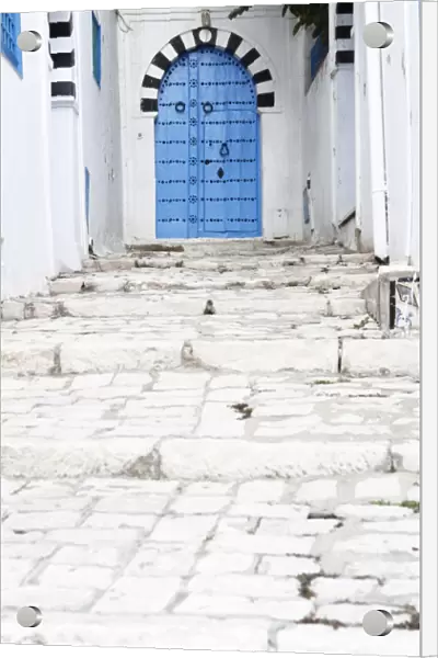 Blue door and steps, Sidi Bou Said, Tunisia, North Africa, Africa