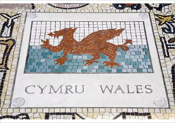Tile mosaic of Welsh crest at Millennium Stadium, Cardiff City, Wales, United Kingdom